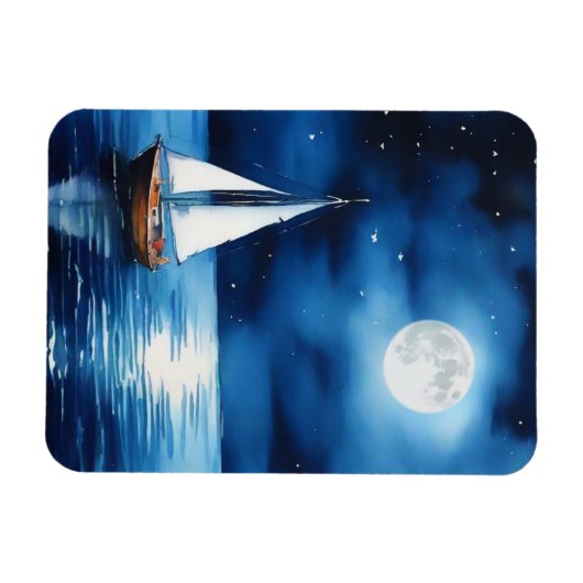 Zeilboot onder een volle maan magneet (Horizontaal)