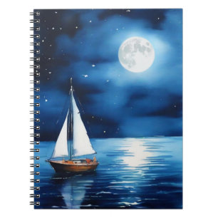 Zeilboot onder een volle maan notitieboek