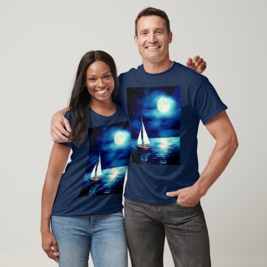 Zeilboot onder een volle maan t-shirt (Unisex)