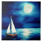 Zeilboot onder een volle maan tegeltje (Voorkant)