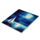 Zeilboot onder een volle maan tegeltje (Zijkant)