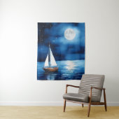 Zeilboot onder een volle maan wandkleed (In situ)