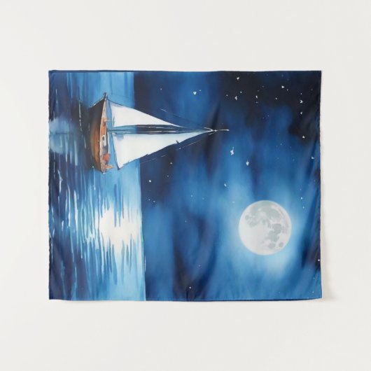 Zeilboot onder een volle maan wandkleed (Voorkant (horizontaal))