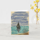 Zeilboot op blauw turquoise water - gevouwen blanc kaart (Gele Bloem)