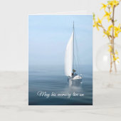 Zeilboot op blauw water sympathie kaart (Gele Bloem)