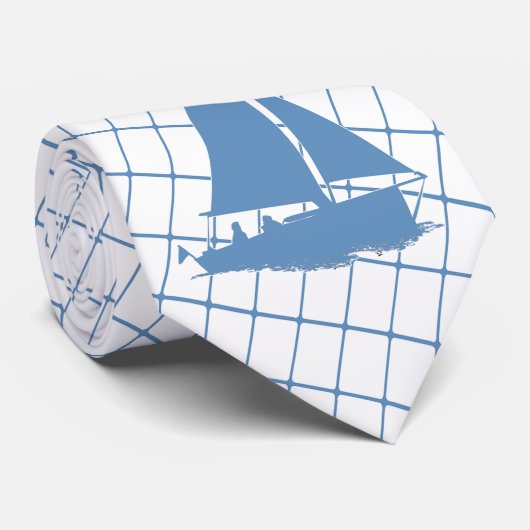 Zeilboot op Blue Check Necktie Stropdas (Opgerold)