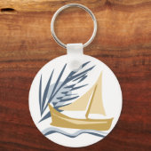 Zeilboot op de achtergrond van de maan en palm tr sleutelhanger (Voorkant)