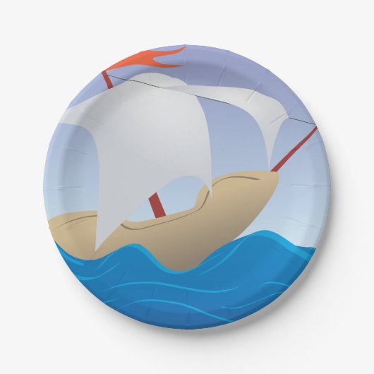 Zeilboot op de Borden van Waves Paper Papieren Bordje (Voorkant)