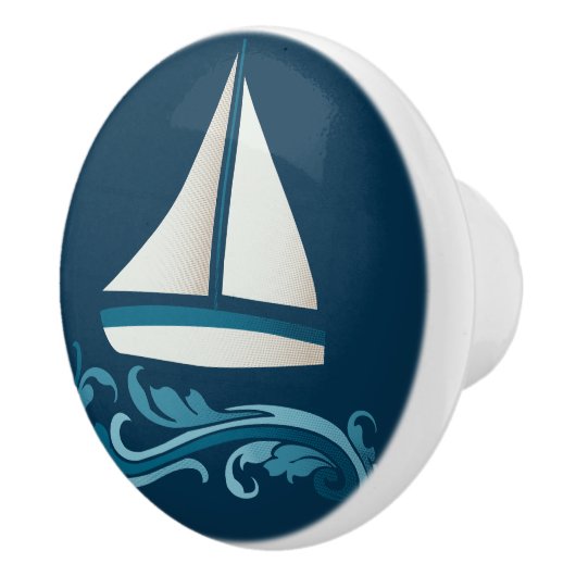 Zeilboot op de golven keramische knop (Rechts)