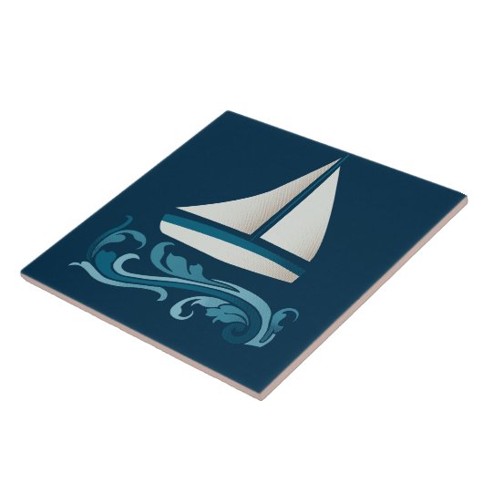 Zeilboot op de golven tegeltje (Zijkant)