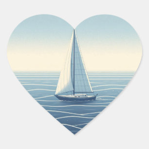 Zeilboot op de hoge zeeen hart sticker