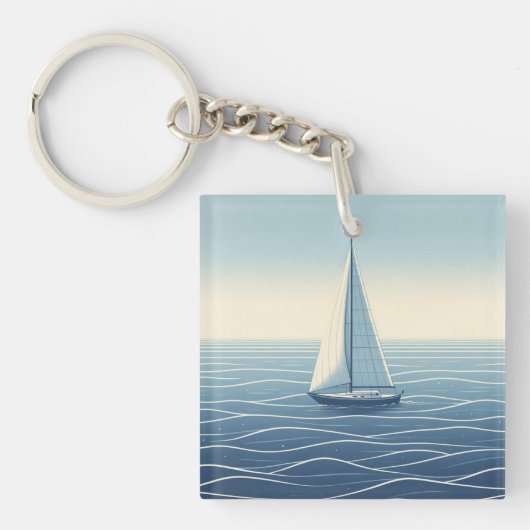 Zeilboot op de hoge zeeen sleutelhanger (voorkant)