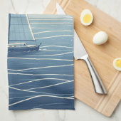 Zeilboot op de hoge zeeen theedoek (Quarter Fold)