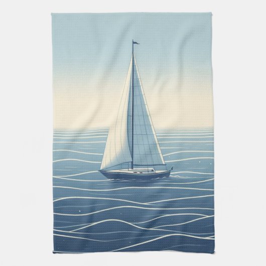 Zeilboot op de hoge zeeen theedoek (Verticaal)