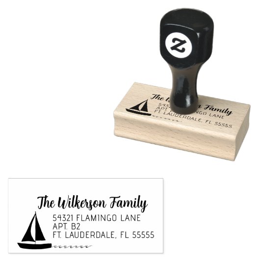 Zeilboot op de naam van de waterfamilie rubberstempel (Gestempeld)