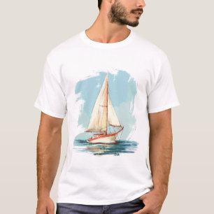  zeilboot op de oceaan - Minimalistische kunst T-shirt