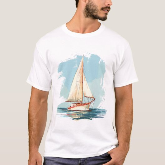  zeilboot op de oceaan - Minimalistische kunst T-shirt (Voorkant)
