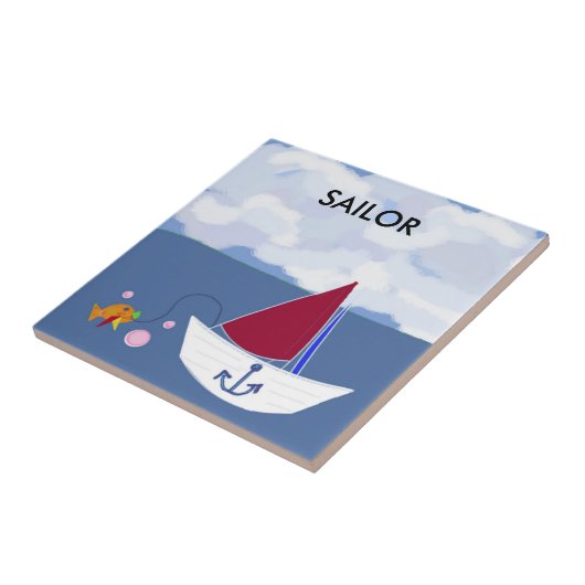 Zeilboot op de Oceaan Tegeltje (Zijkant)