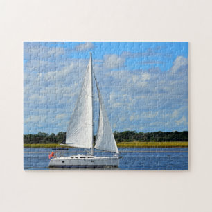 Zeilboot op de rivier legpuzzel
