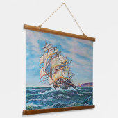 Zeilboot op de Rough Zee Waters 36x26 Hangend Wandkleed (Gebogen)