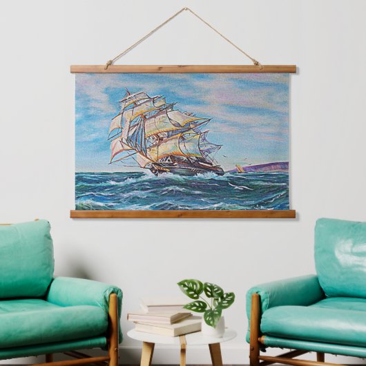 Zeilboot op de Rough Zee Waters 36x26 Hangend Wandkleed (Woonkamer)