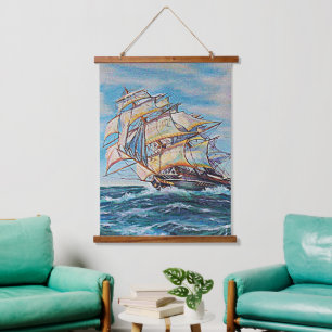 Zeilboot op de ruwe wateren van het Zee 26x36 Hangend Wandkleed