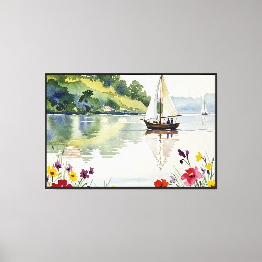 Zeilboot op een rustig meer canvas afdruk (Voorkant)