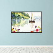 Zeilboot op een rustig meer canvas afdruk (Insitu (Houten vloer))