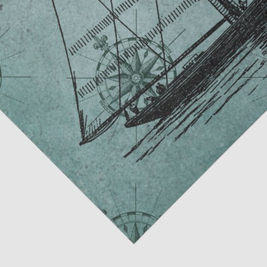 Zeilboot op groene ontkoppeling tissuepapier (Detail)