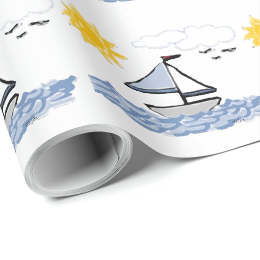 Zeilboot op het geanimeerde water cadeaupapier (Rol Hoek)