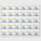 Zeilboot op het geanimeerde water cadeaupapier (Vlak)