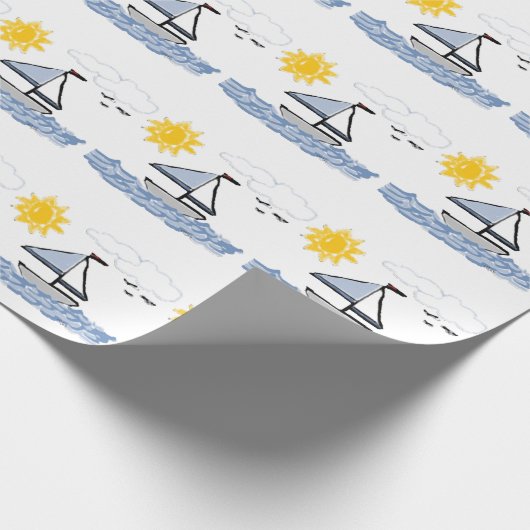 Zeilboot op het geanimeerde water cadeaupapier (Hoek)