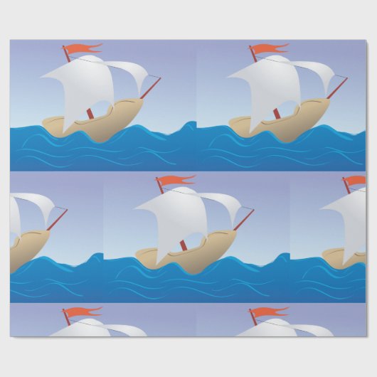 Zeilboot op het golfslagpapier cadeaupapier (Vlak)