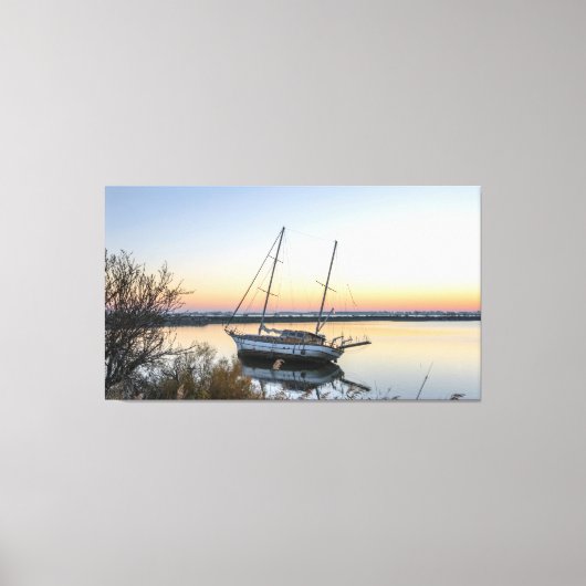 zeilboot op het waterlichaam "Plan d'eau du Vidour Canvas Afdruk (Voorkant)