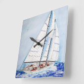zeilboot op hoge zeeen in de waterverf vierkante klok (Hoek)