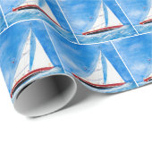 Zeilboot op hoge Zeeen Waterverf Cadeaupapier (Rol Hoek)