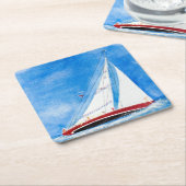 Zeilboot op hoge Zeeen Waterverf Kartonnen Onderzetters (Schuin)