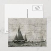 Zeilboot op Meer Michigan, het op zee Antiek van Briefkaart (Voorkant / Achterkant)