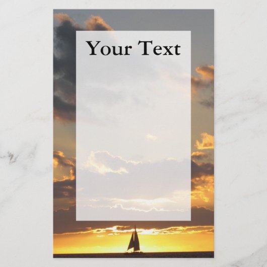 Zeilboot op papier voor zonsondergang (Voorkant)