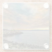 Zeilboot op Pier op Ocean op Sunset Onderzetter (Achterkant)