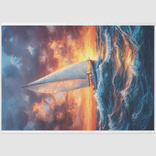 Zeilboot op Rough Zeeen Schilderij Decoupage Tissuepapier (Voorkant)