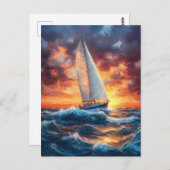 Zeilboot op ruige Zeeen schilderen Briefkaart (Voorkant / Achterkant)