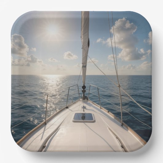 Zeilboot op rustig oceaanwater papieren bordje (Voorkant)