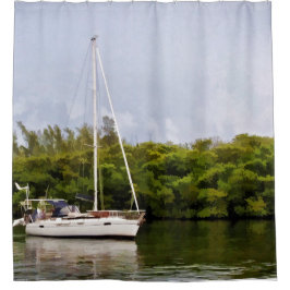 Zeilboot op rustig water douchegordijn