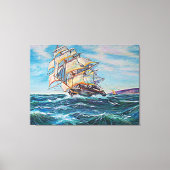 Zeilboot op ruw water en kunstschilderijen canvas afdruk (Voorkant)