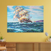 Zeilboot op ruw water en kunstschilderijen canvas afdruk (Insitu (Woonkamer))