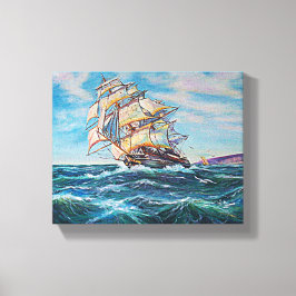 Zeilboot op ruw water, fijne kunst, 10x8 canvas afdruk