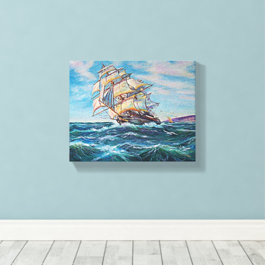 Zeilboot op ruw water, fijne kunst, 10x8 canvas afdruk (Insitu (Houten vloer))