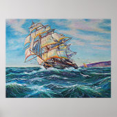 Zeilboot op ruw water Poster van Afbeelding voor h (Voorkant)