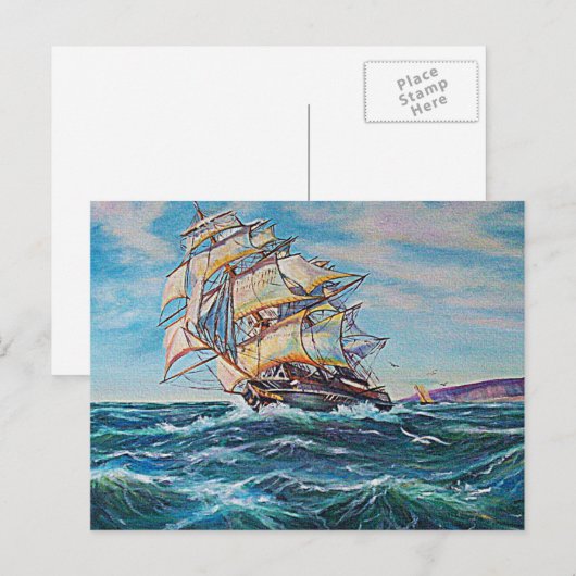 Zeilboot op ruwe waterolie briefkaart (Voorkant / Achterkant)